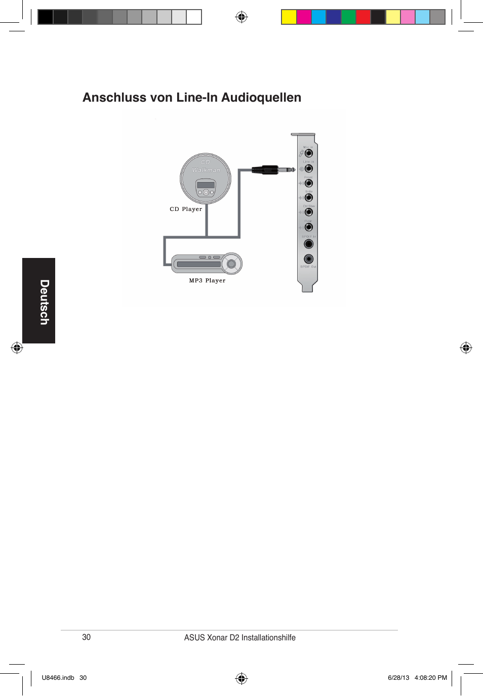 Anschluss von line-in audioquellen, Deutsch | Asus Xonar D2/PM User Manual | Page 31 / 82