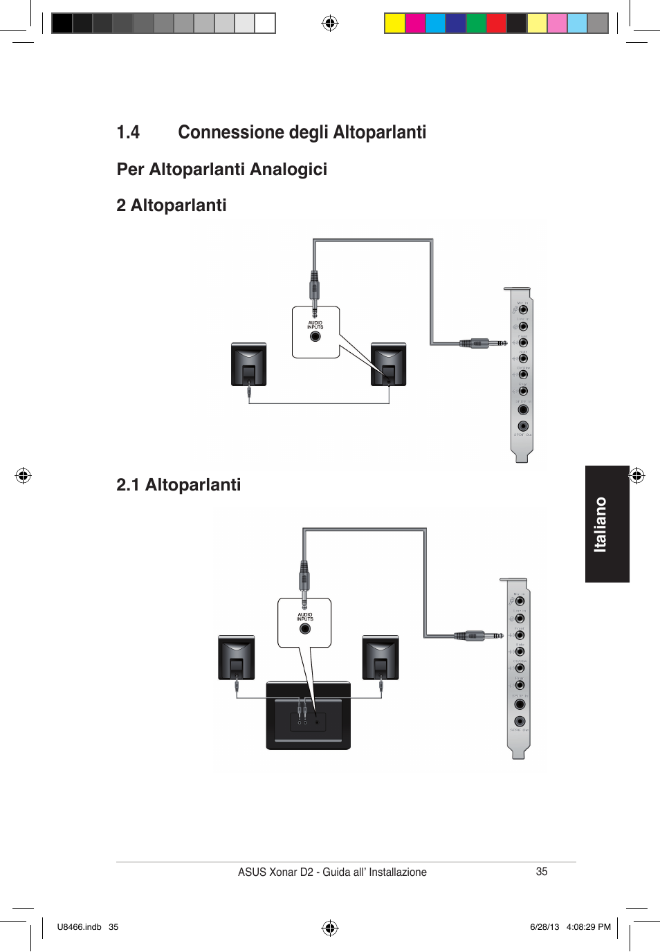 4 connessione degli altoparlanti | Asus Xonar D2/PM User Manual | Page 36 / 82