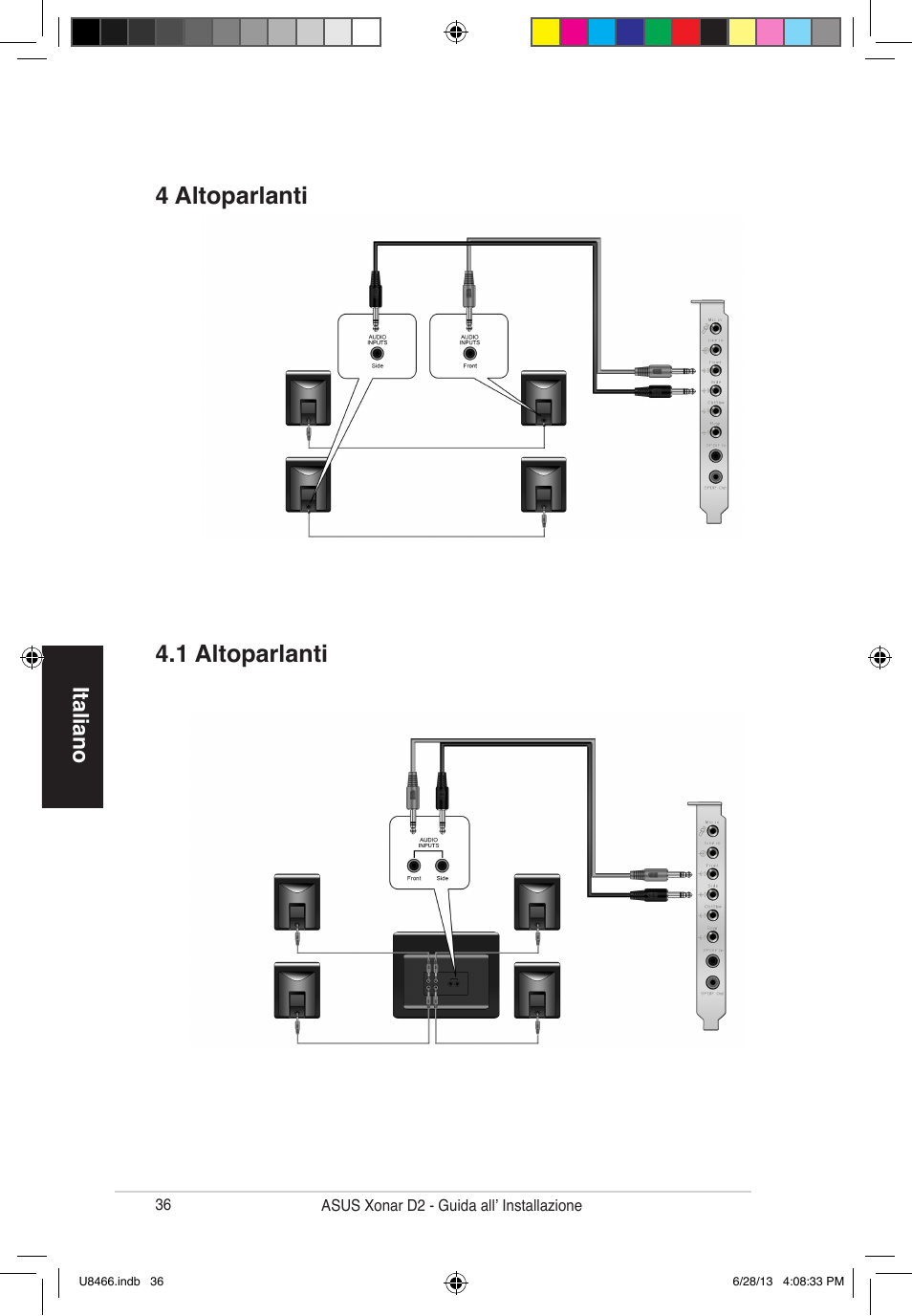 4 altoparlanti 4.1 altoparlanti, Italiano | Asus Xonar D2/PM User Manual | Page 37 / 82