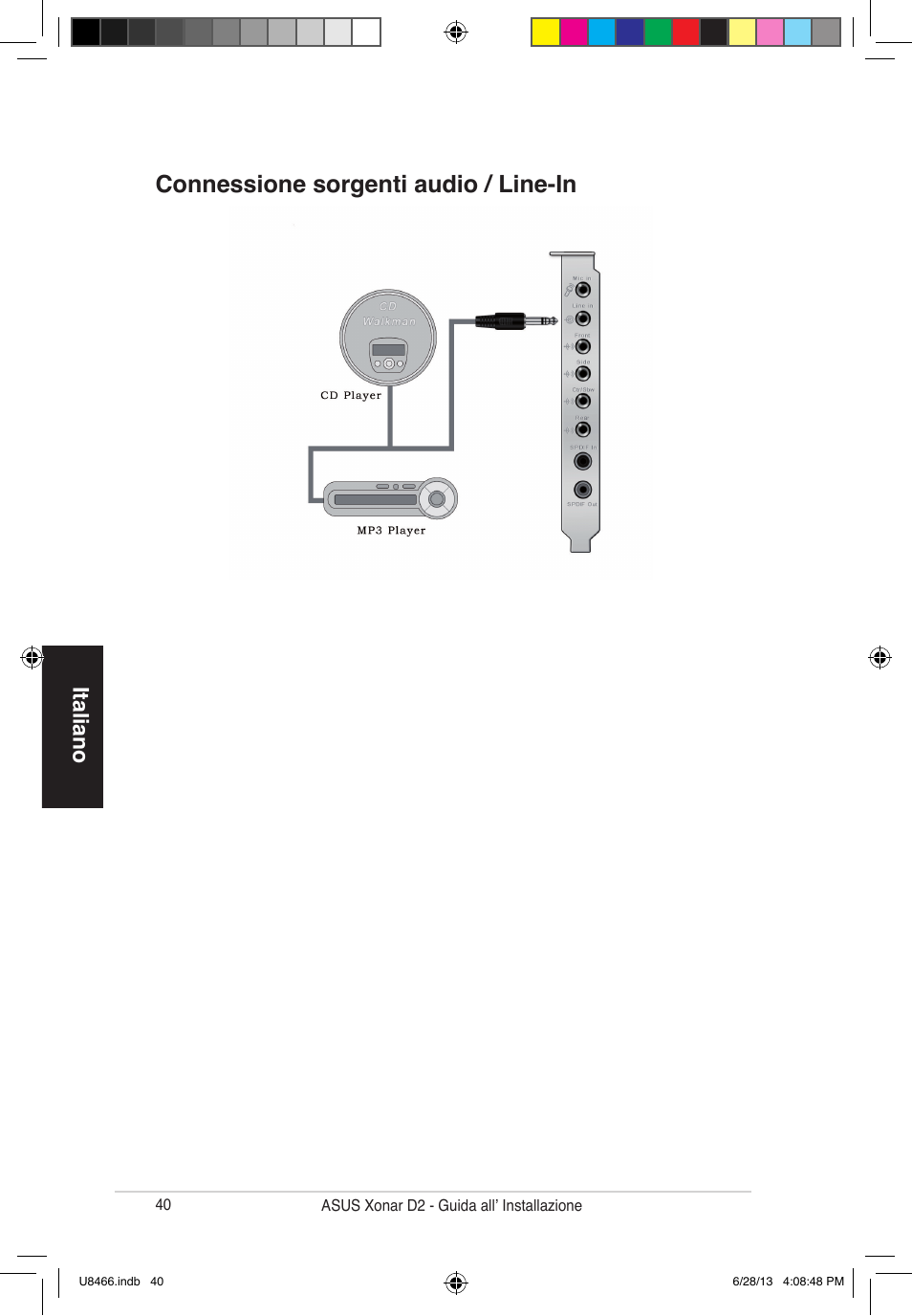 Connessione sorgenti audio / line-in, Italiano | Asus Xonar D2/PM User Manual | Page 41 / 82