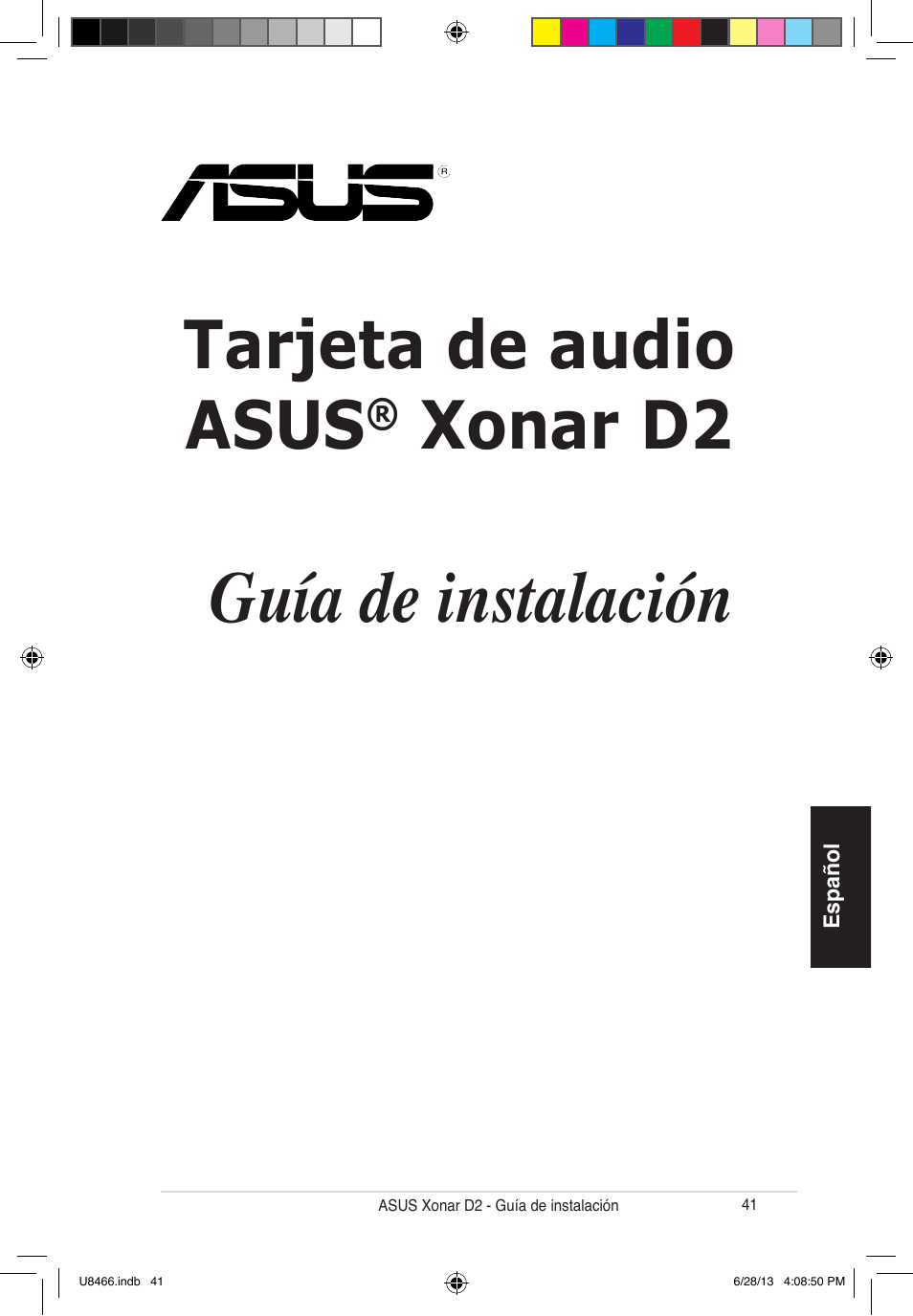 Guía de instalación, Tarjeta de audio asus, Xonar d2 | Asus Xonar D2/PM User Manual | Page 42 / 82