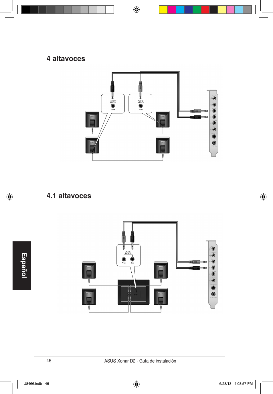 4 altavoces 4.1 altavoces, Español | Asus Xonar D2/PM User Manual | Page 47 / 82