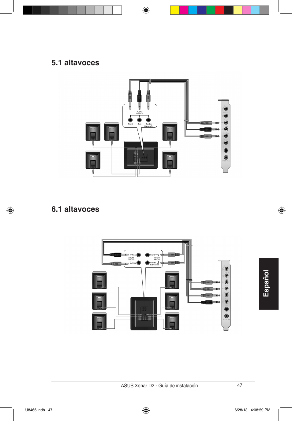 1 altavoces 6.1 altavoces, Español | Asus Xonar D2/PM User Manual | Page 48 / 82