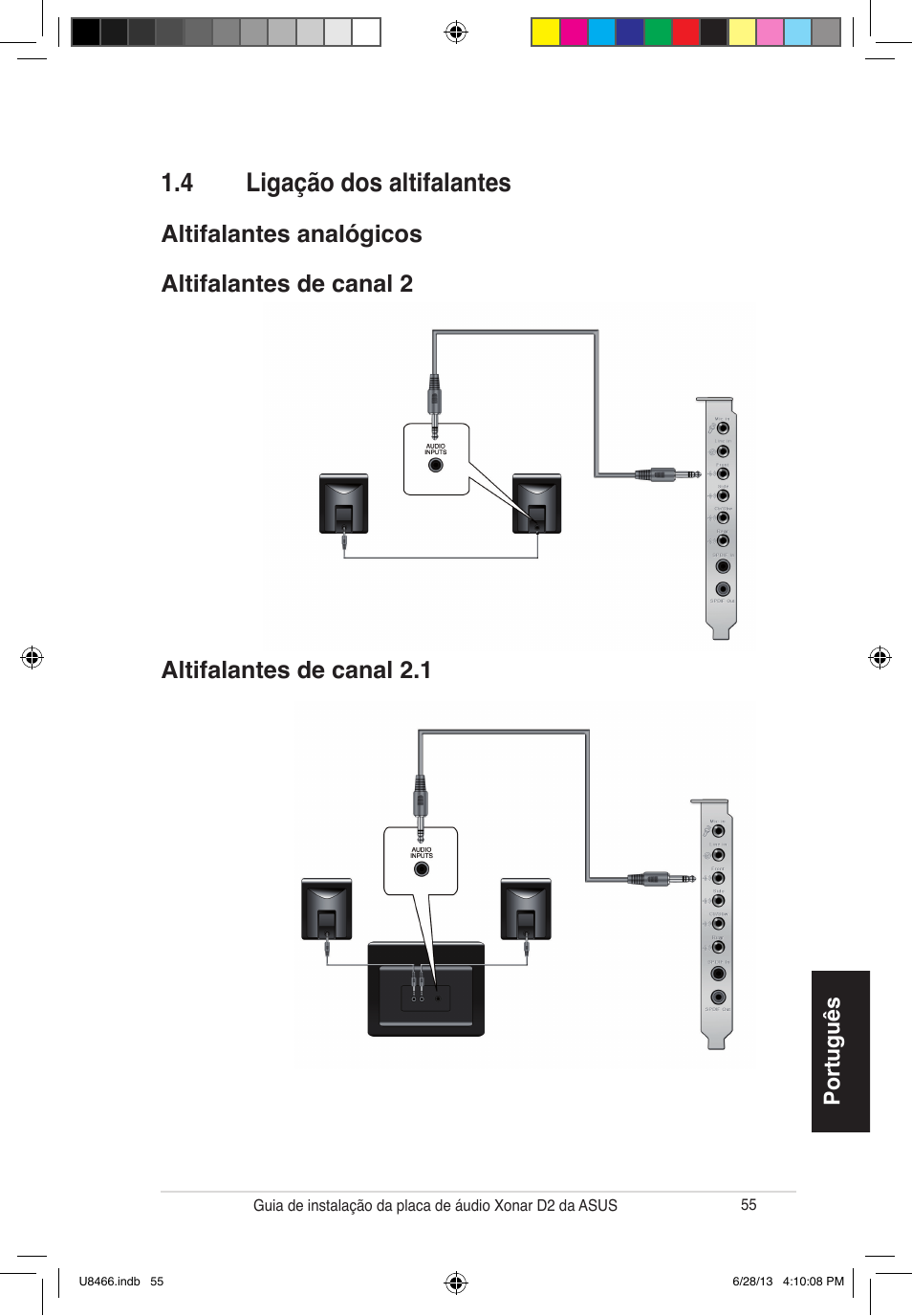 4 ligação dos altifalantes | Asus Xonar D2/PM User Manual | Page 56 / 82