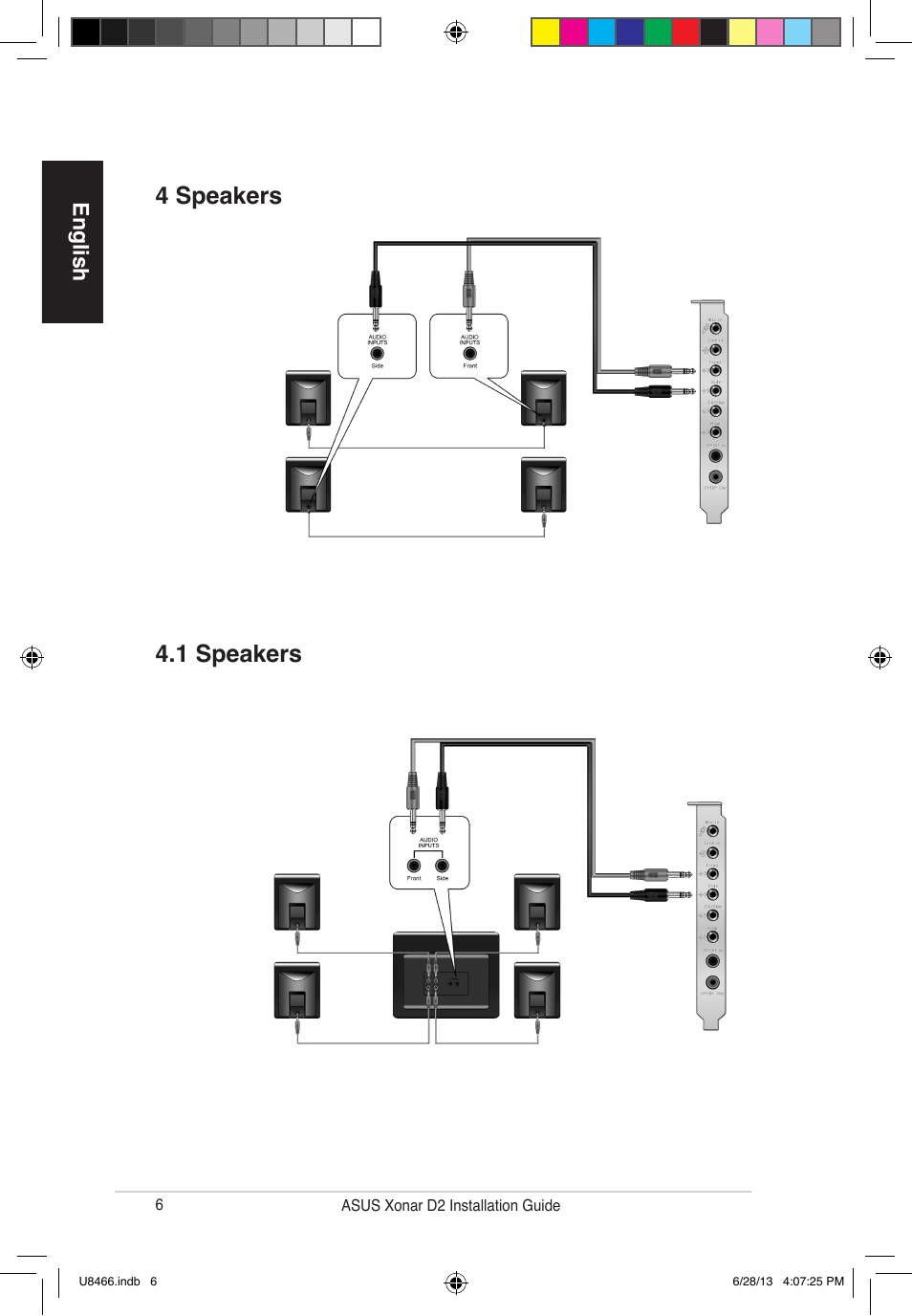 4 speakers 4.1 speakers, English | Asus Xonar D2/PM User Manual | Page 7 / 82