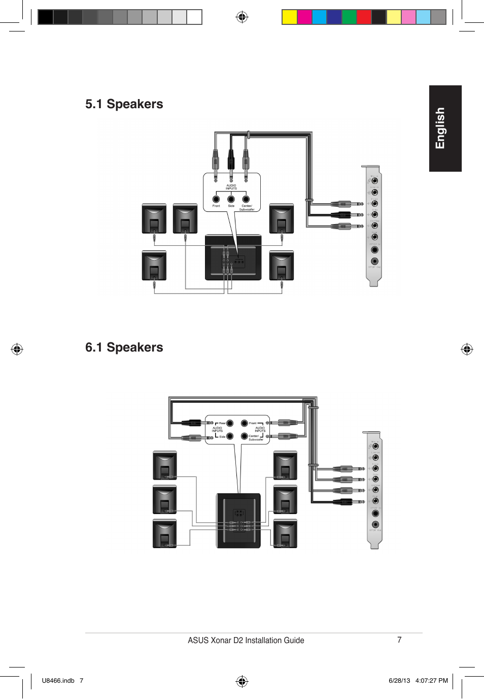 1 speakers 6.1 speakers, English | Asus Xonar D2/PM User Manual | Page 8 / 82