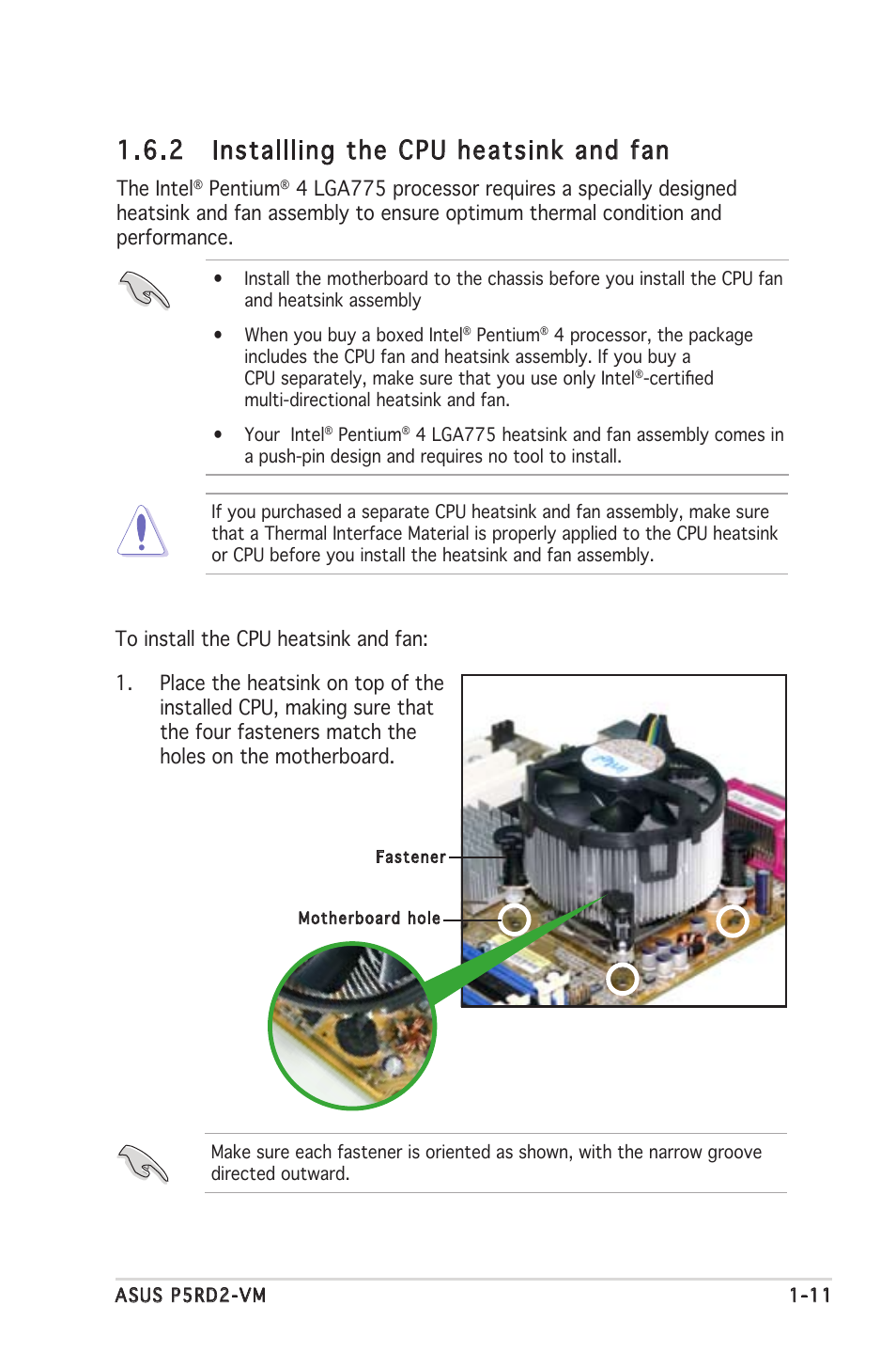 2 installling the cpu heatsink and fan | Asus P5RD2-VM User Manual | Page 23 / 90