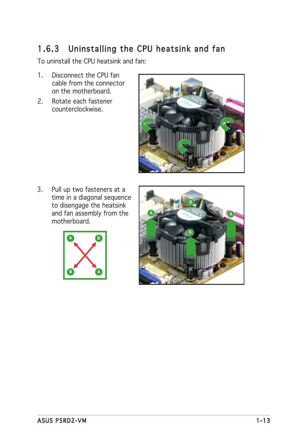 3 uninstalling the cpu heatsink and fan | Asus P5RD2-VM User Manual | Page 25 / 90