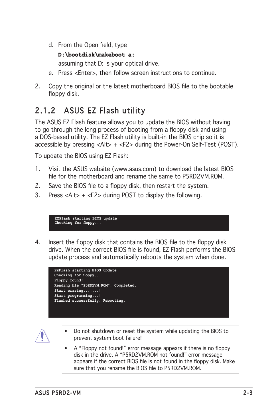 2 asus ez flash utility | Asus P5RD2-VM User Manual | Page 49 / 90