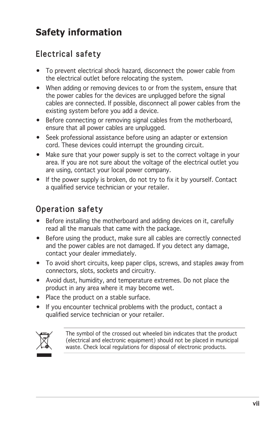 Safety information, Electrical safety, Operation safety | Asus P5RD2-VM User Manual | Page 7 / 90