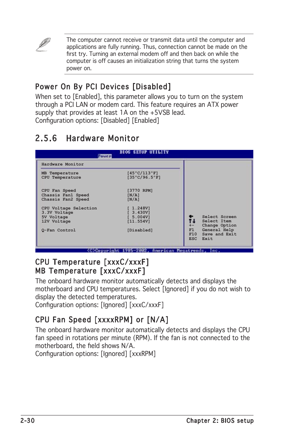 6 hardware monitor, Power on by pci devices [disabled | Asus P5RD2-VM User Manual | Page 76 / 90