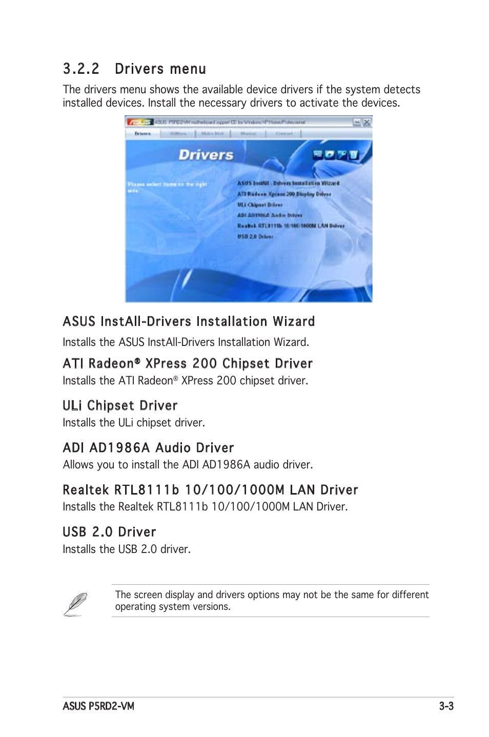 2 drivers menu | Asus P5RD2-VM User Manual | Page 87 / 90