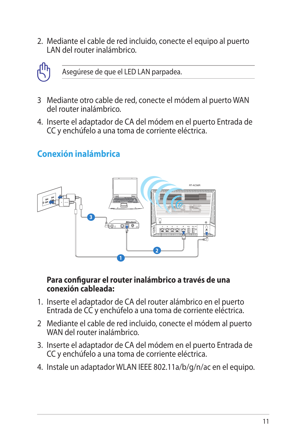 Conexión inalámbrica | Asus RT-AC56R User Manual | Page 11 / 70