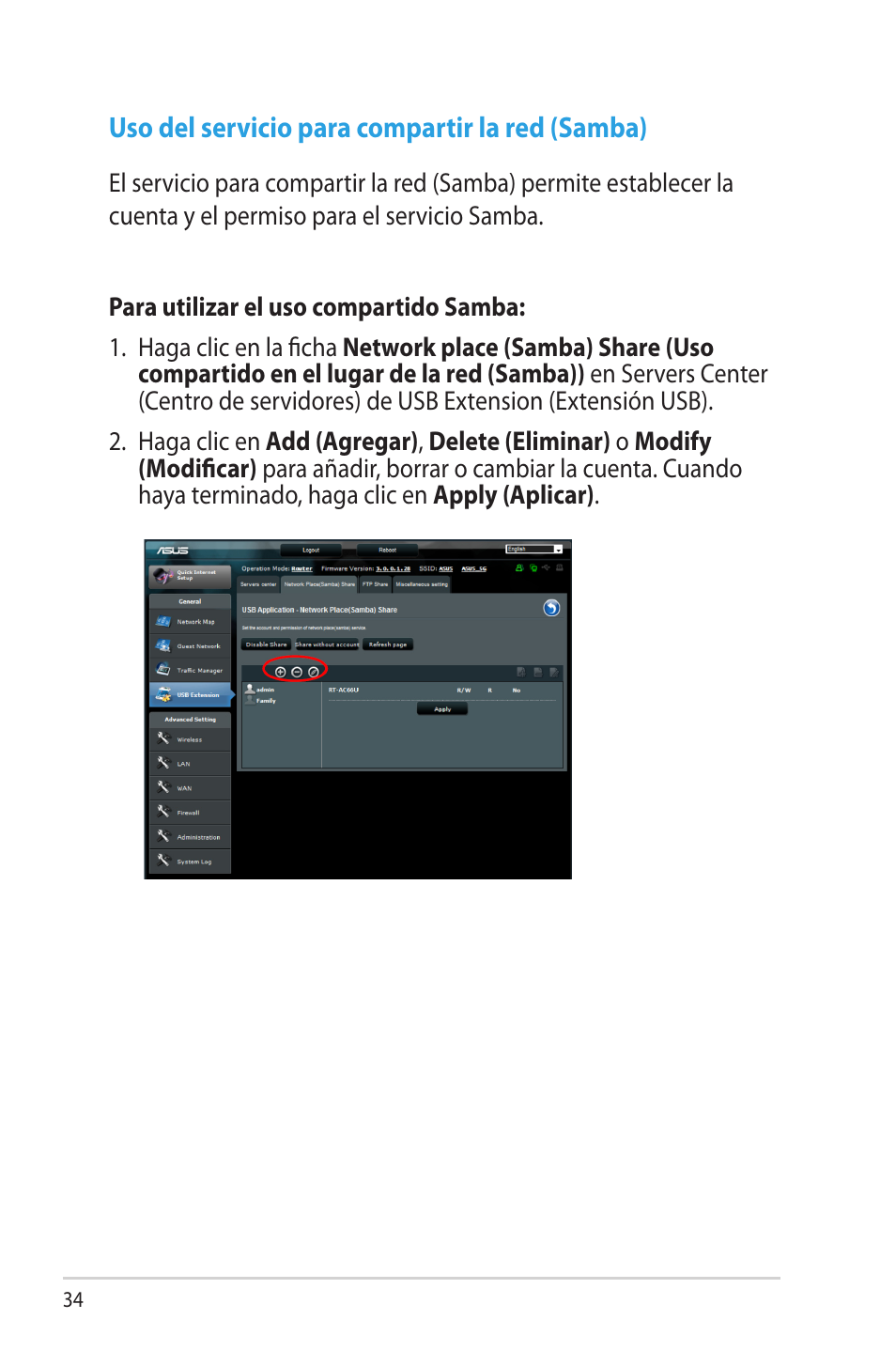 Uso del servicio para compartir la red (samba) | Asus RT-AC56R User Manual | Page 34 / 70