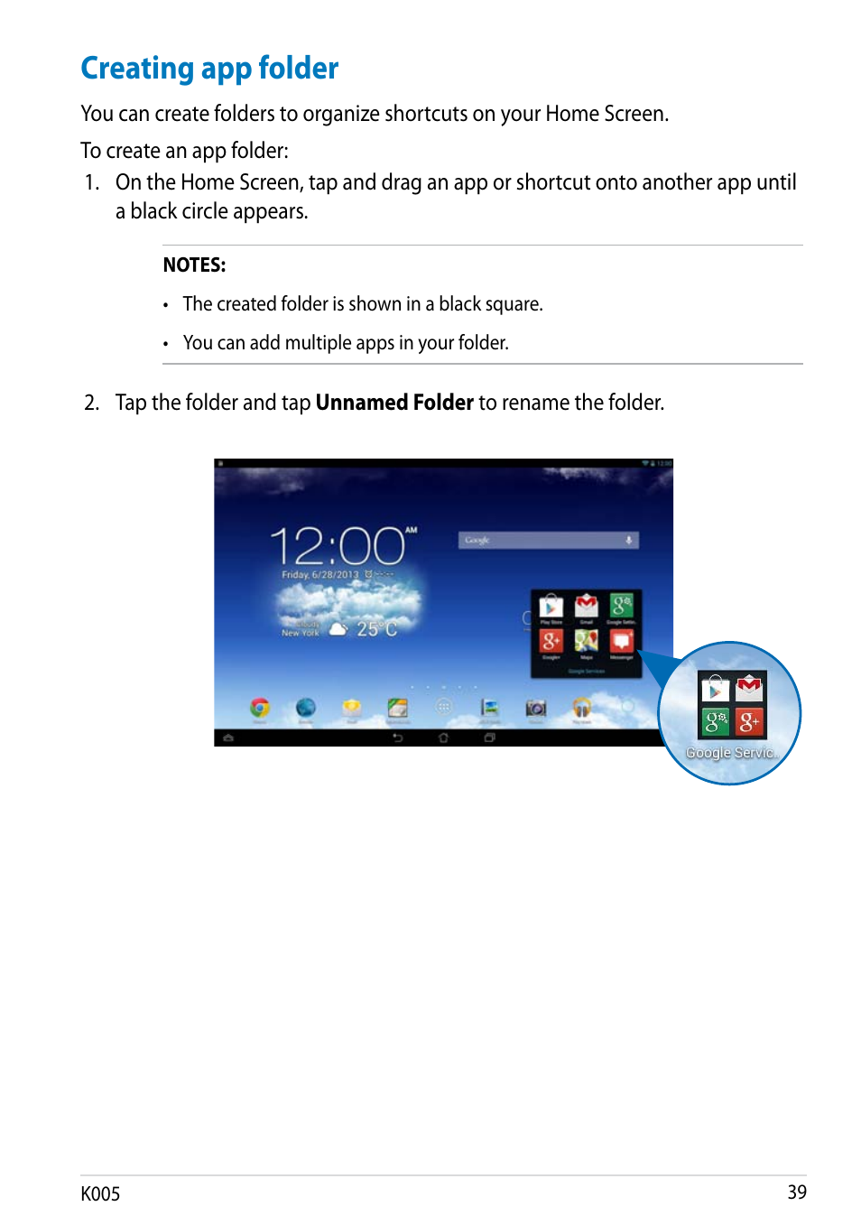 Creating app folder | Asus MeMO Pad FHD 10 LTE User Manual | Page 39 / 98