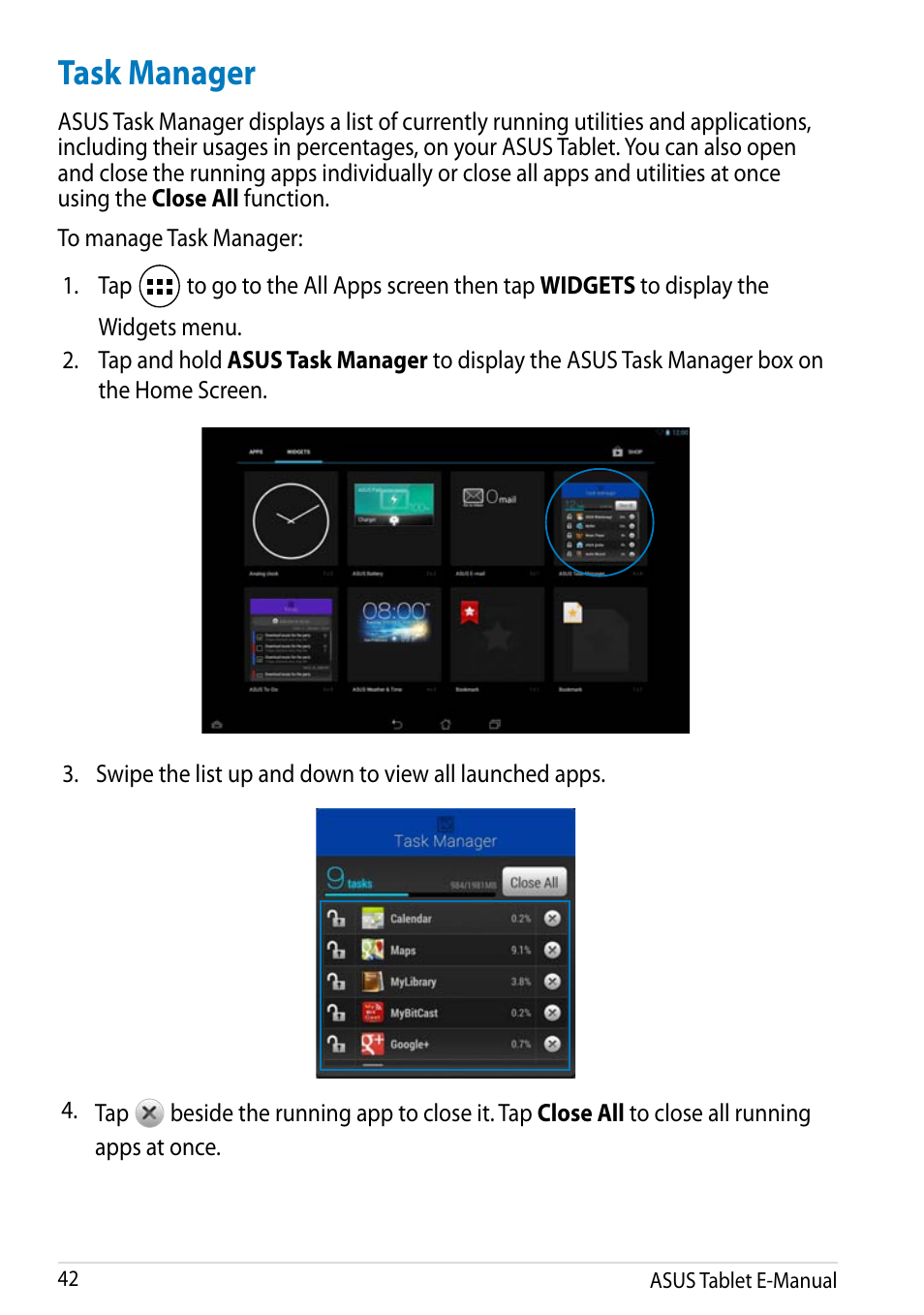 Task manager | Asus MeMO Pad FHD 10 LTE User Manual | Page 42 / 98