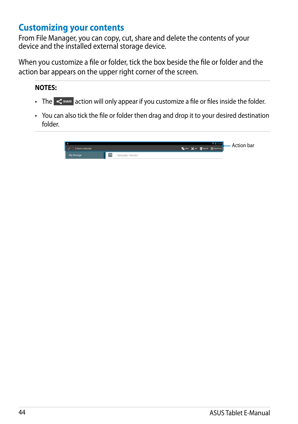 Customizing your contents | Asus MeMO Pad FHD 10 LTE User Manual | Page 44 / 98