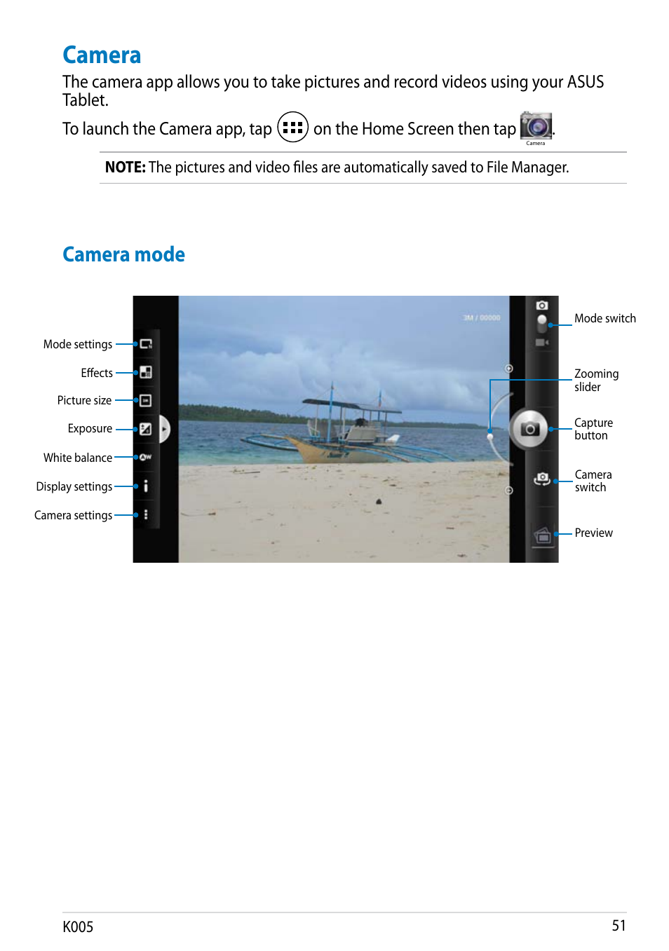 Camera, Camera mode | Asus MeMO Pad FHD 10 LTE User Manual | Page 51 / 98