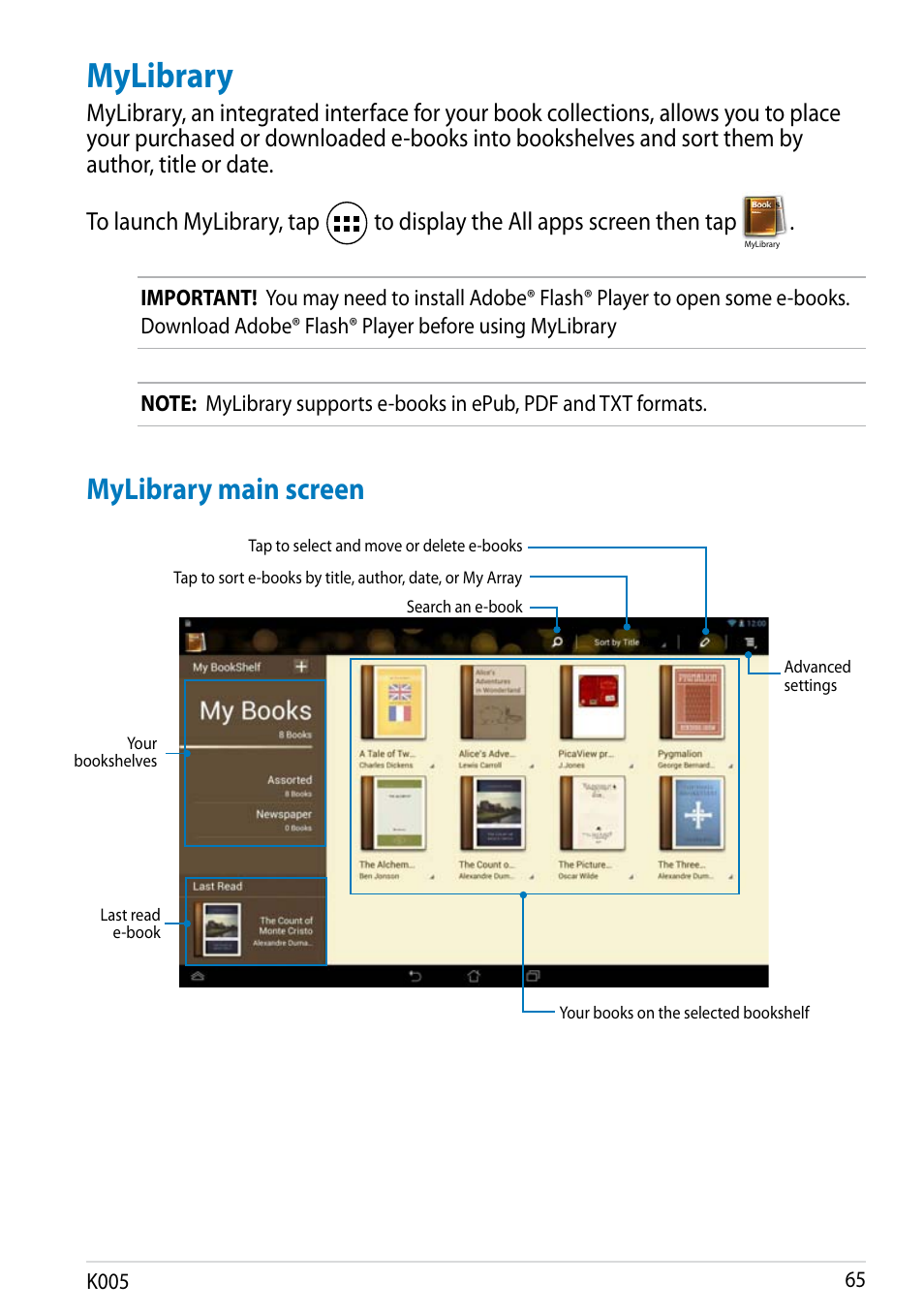 Mylibrary, Mylibrary main screen | Asus MeMO Pad FHD 10 LTE User Manual | Page 65 / 98