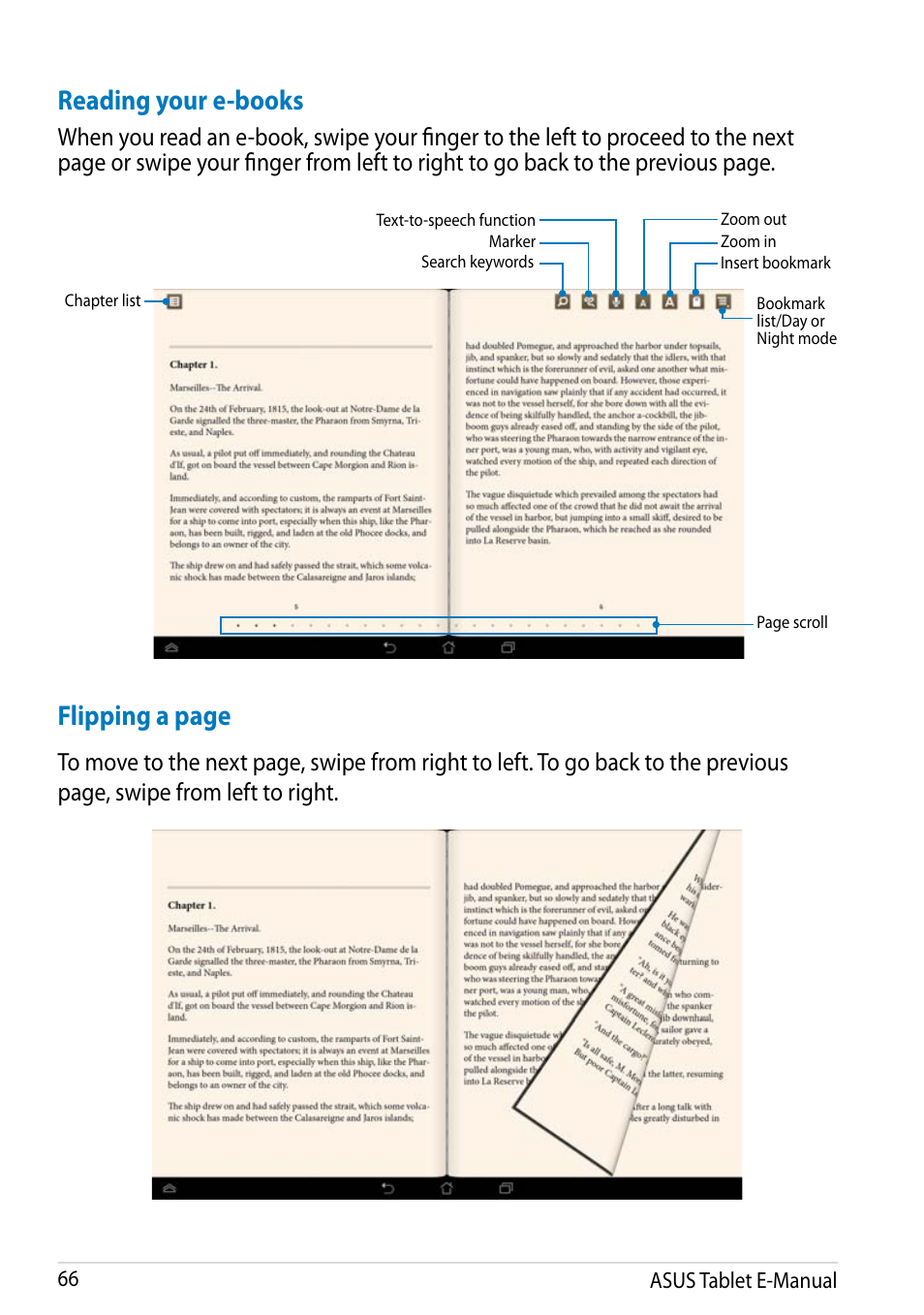 Reading your e-books, Flipping a page | Asus MeMO Pad FHD 10 LTE User Manual | Page 66 / 98