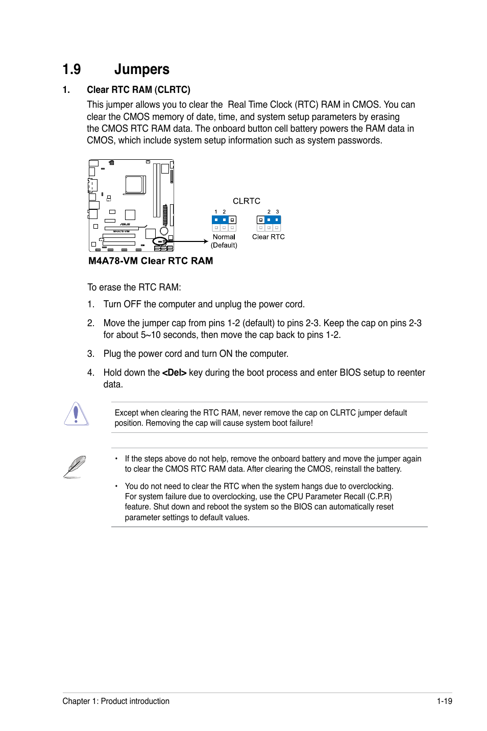 9 jumpers, Jumpers -19 | Asus M4A78-VM User Manual | Page 29 / 64