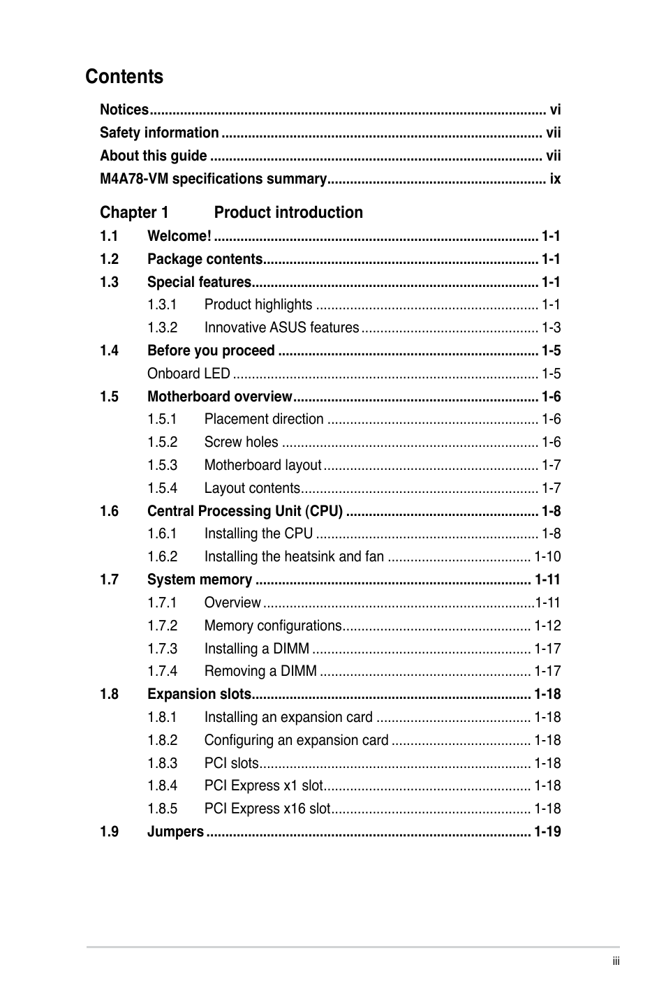 Asus M4A78-VM User Manual | Page 3 / 64