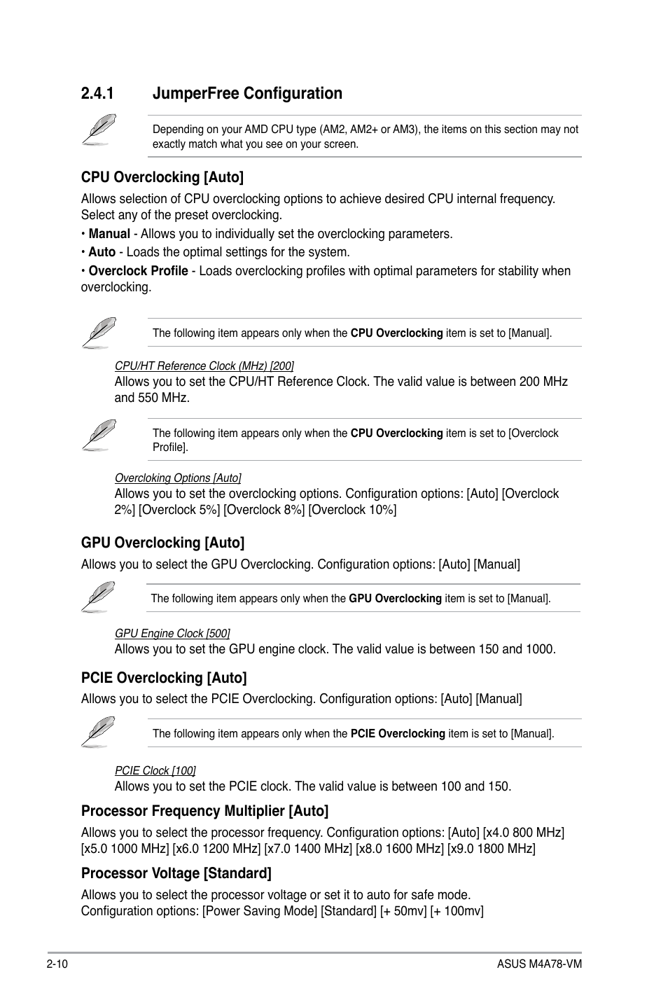 1 jumperfree configuration, Jumperfree configuration -10 | Asus M4A78-VM User Manual | Page 52 / 64