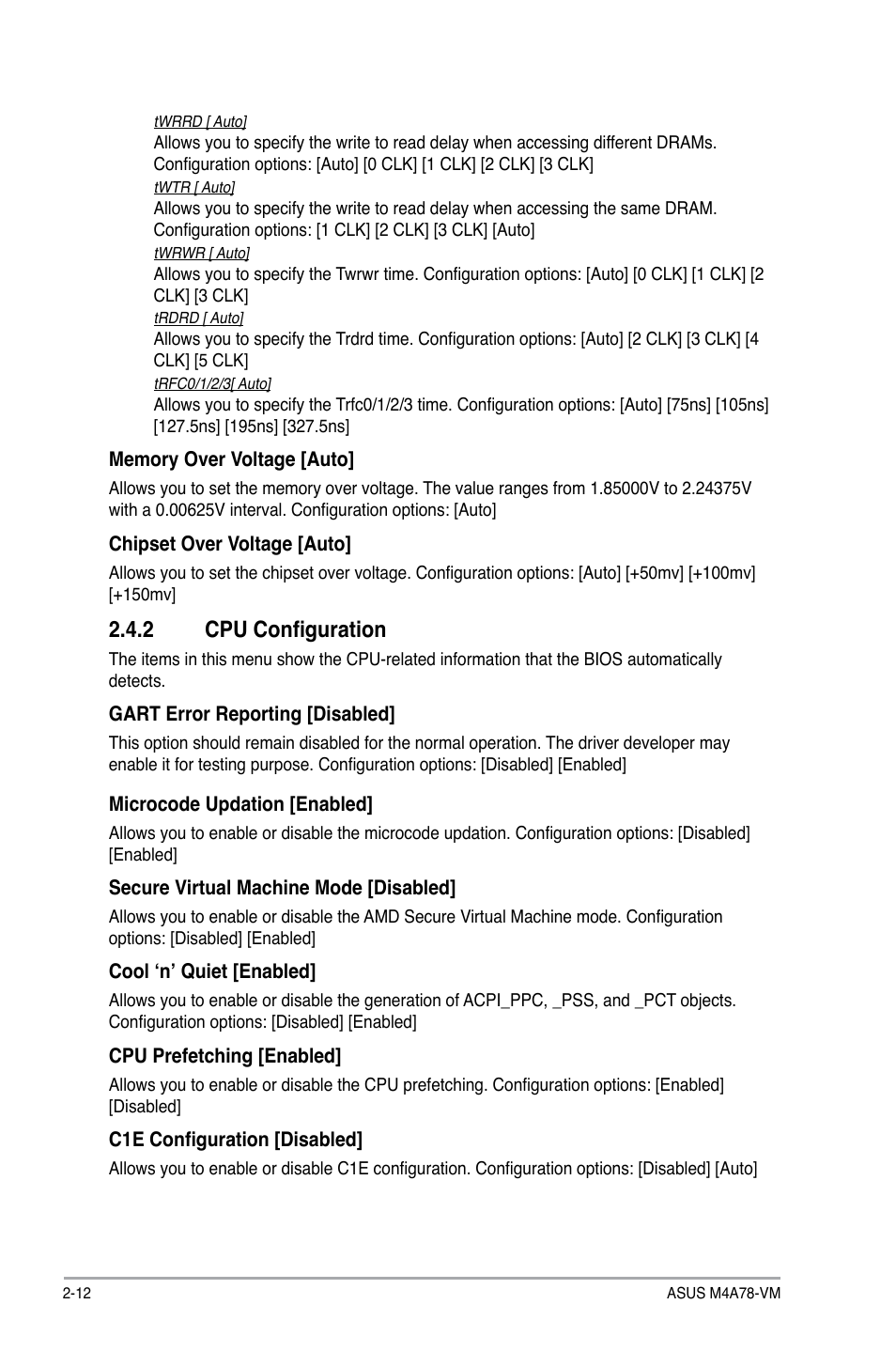 2 cpu configuration, Cpu configuration -12 | Asus M4A78-VM User Manual | Page 54 / 64