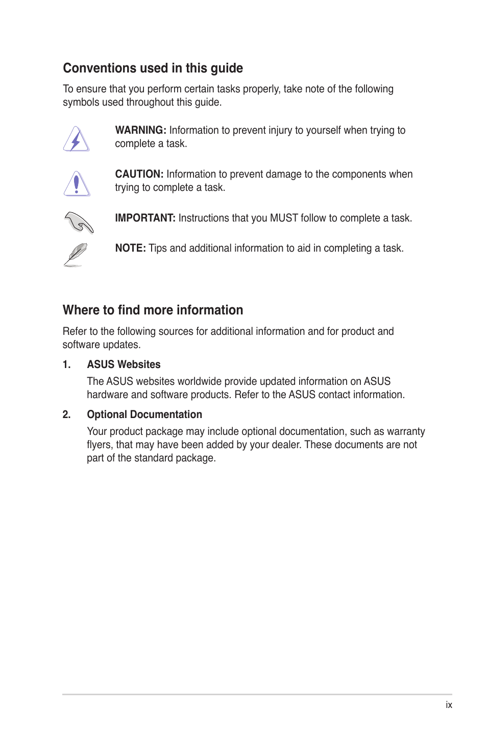 Conventions used in this guide, Where to find more information | Asus BM5368 User Manual | Page 9 / 26