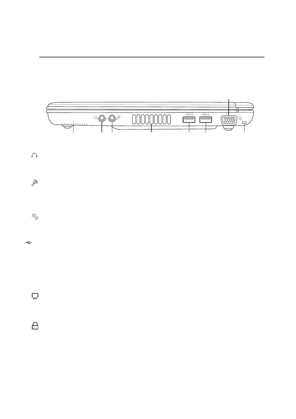 Right side, 21 knowing the parts, Microphone input jack (mic input) | Headphone output jack (head output), Usb 2.0 ports, Monitor output, Air vents, Kensington, Lock port | Asus M5NP User Manual | Page 22 / 76