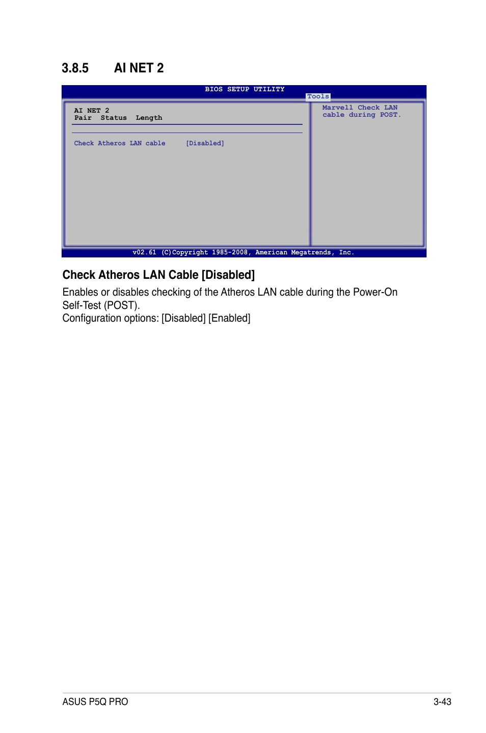 5 ai net 2, Check atheros lan cable [disabled | Asus P5Q PRO User Manual | Page 109 / 180