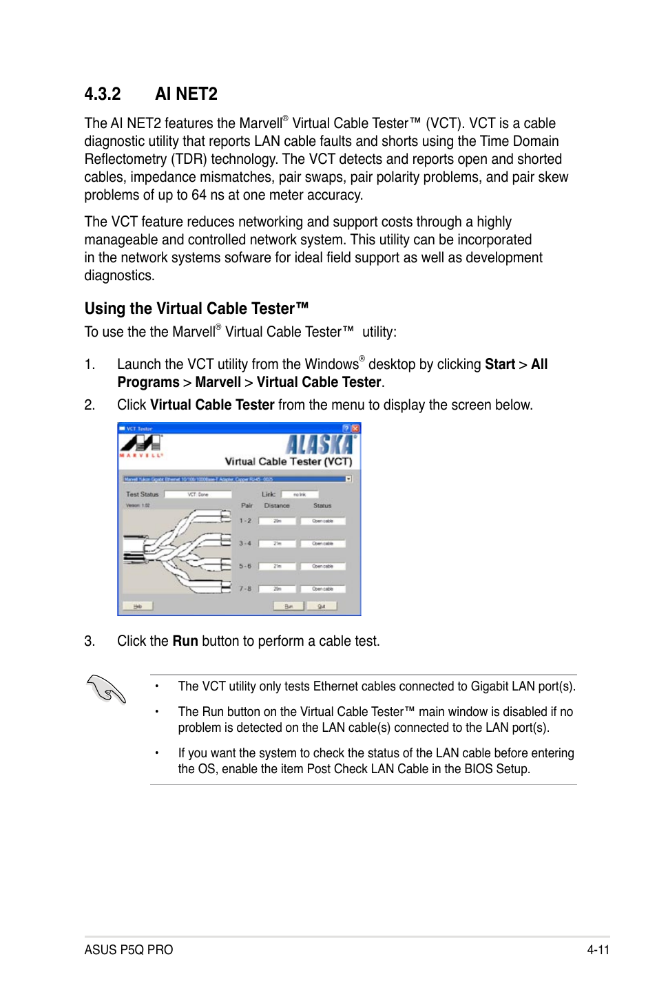 2 ai net2, Using the virtual cable tester | Asus P5Q PRO User Manual | Page 123 / 180