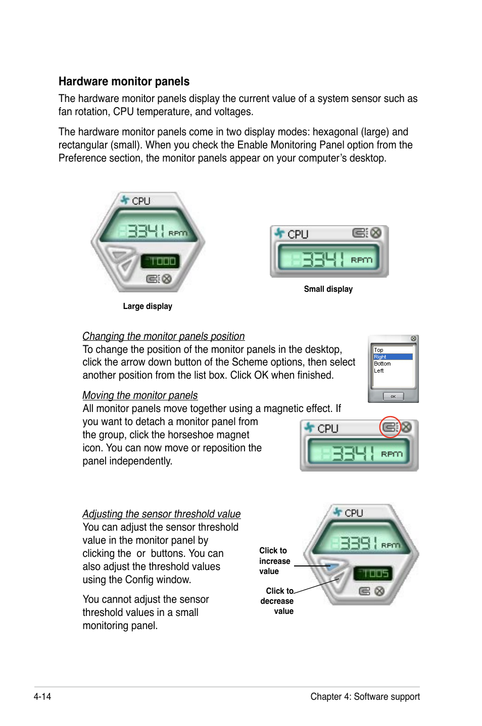 Hardware monitor panels | Asus P5Q PRO User Manual | Page 126 / 180