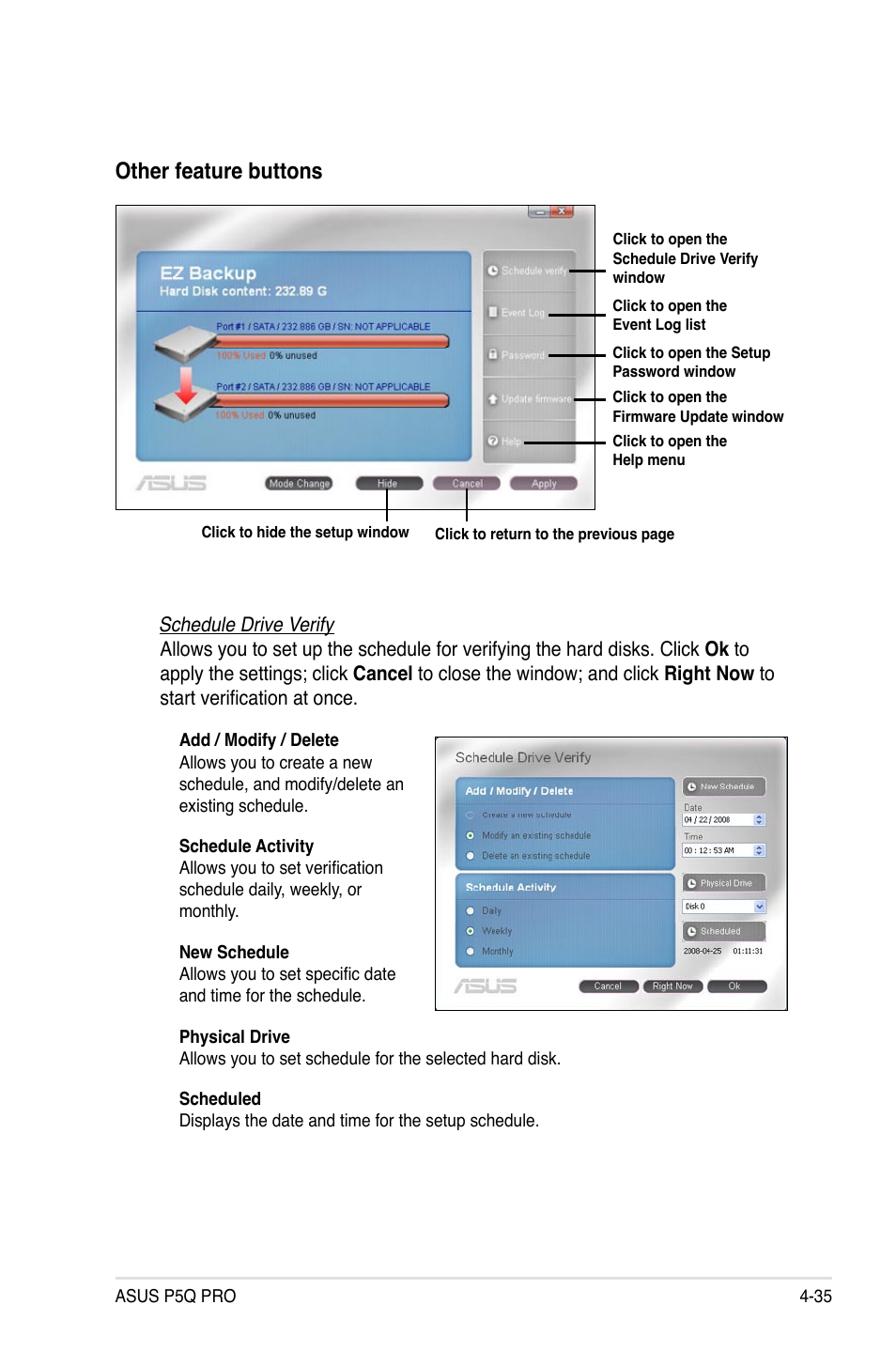 Other feature buttons | Asus P5Q PRO User Manual | Page 147 / 180