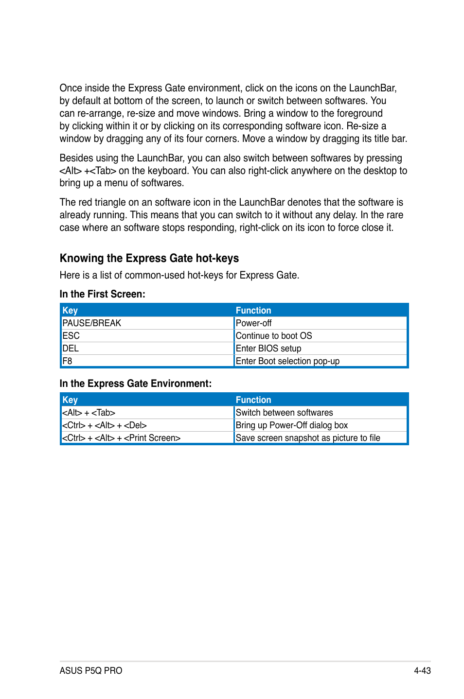 Knowing the express gate hot-keys | Asus P5Q PRO User Manual | Page 155 / 180