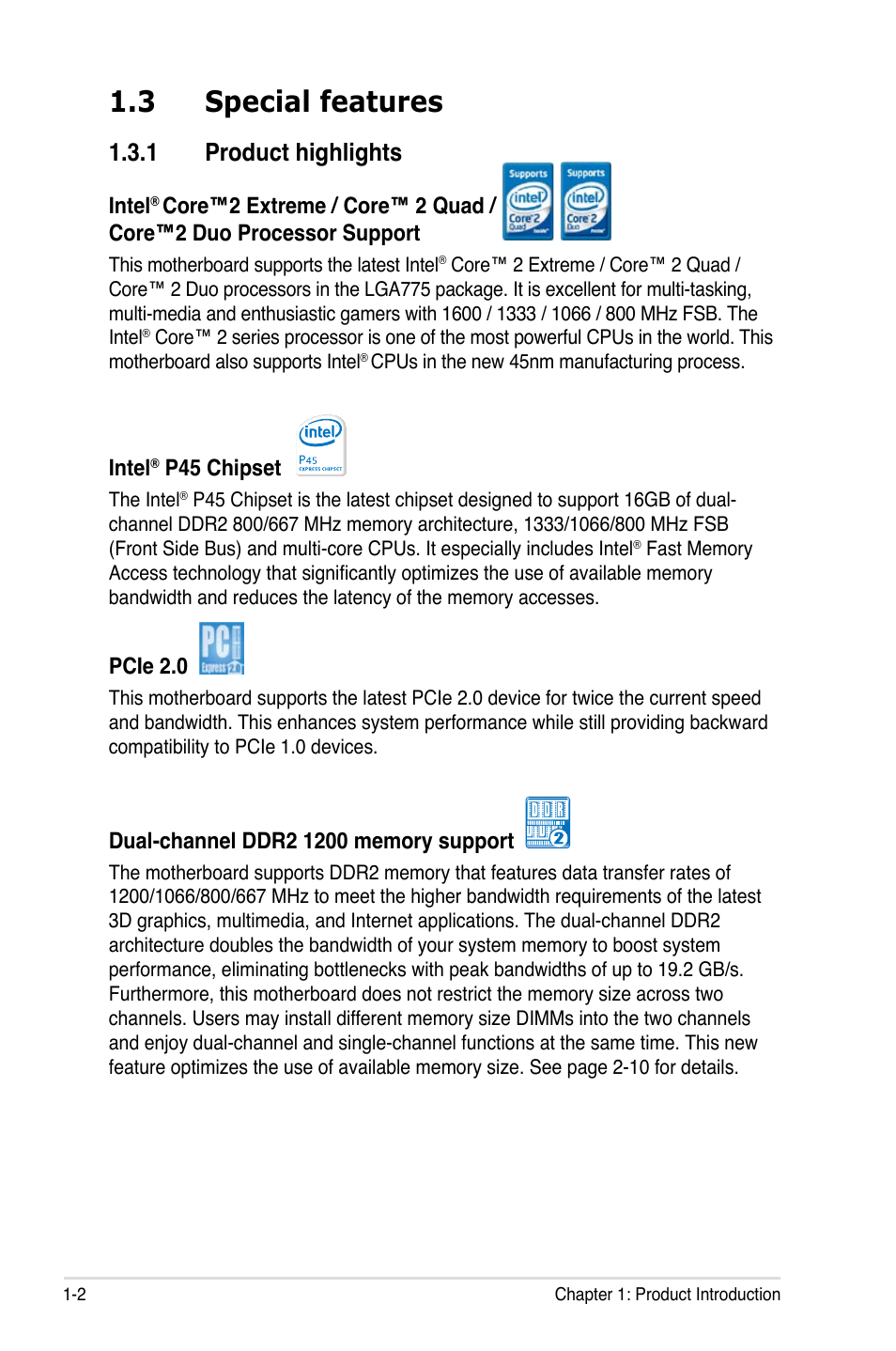 3 special features, 1 product highlights | Asus P5Q PRO User Manual | Page 18 / 180