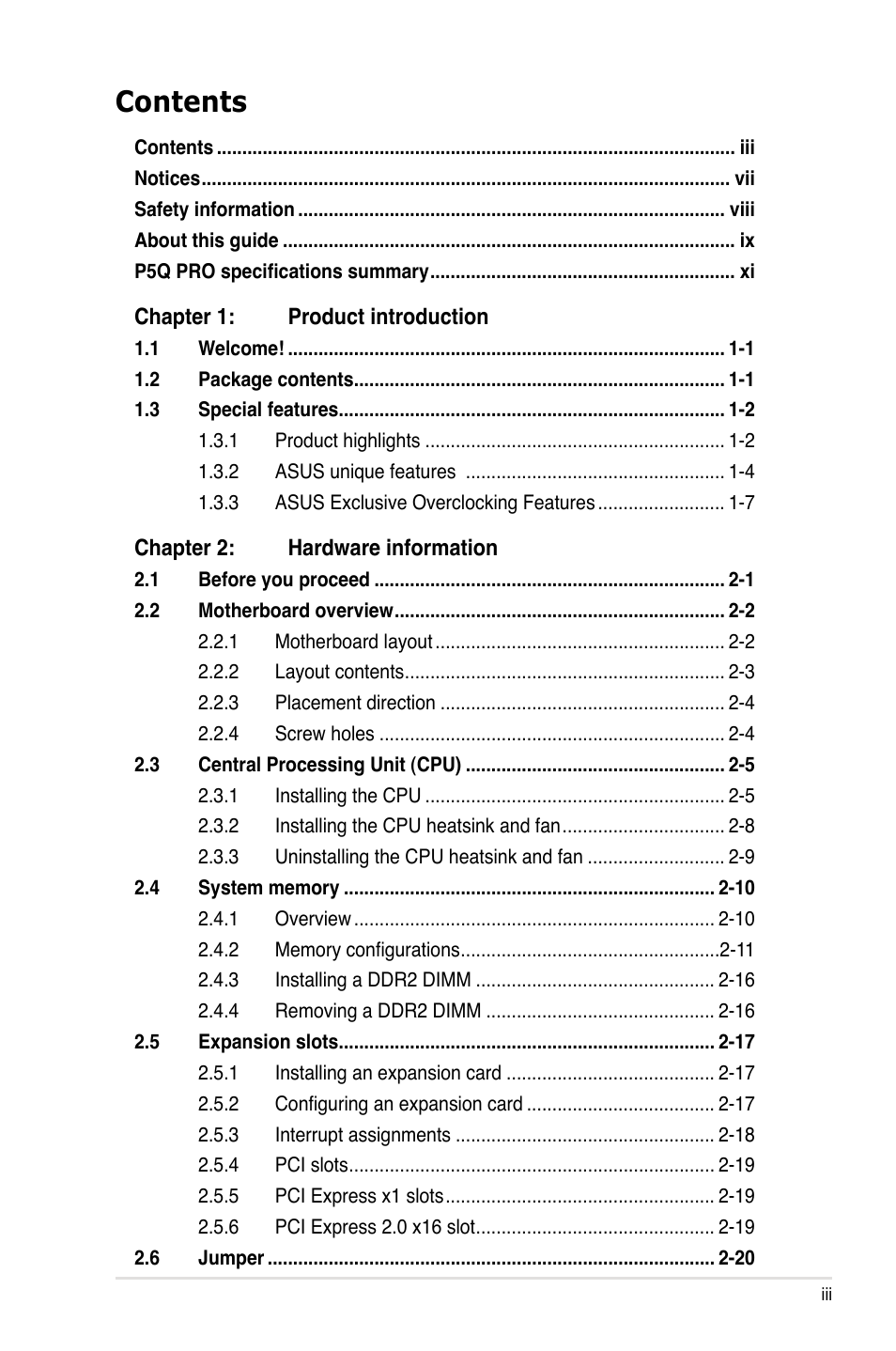 Asus P5Q PRO User Manual | Page 3 / 180