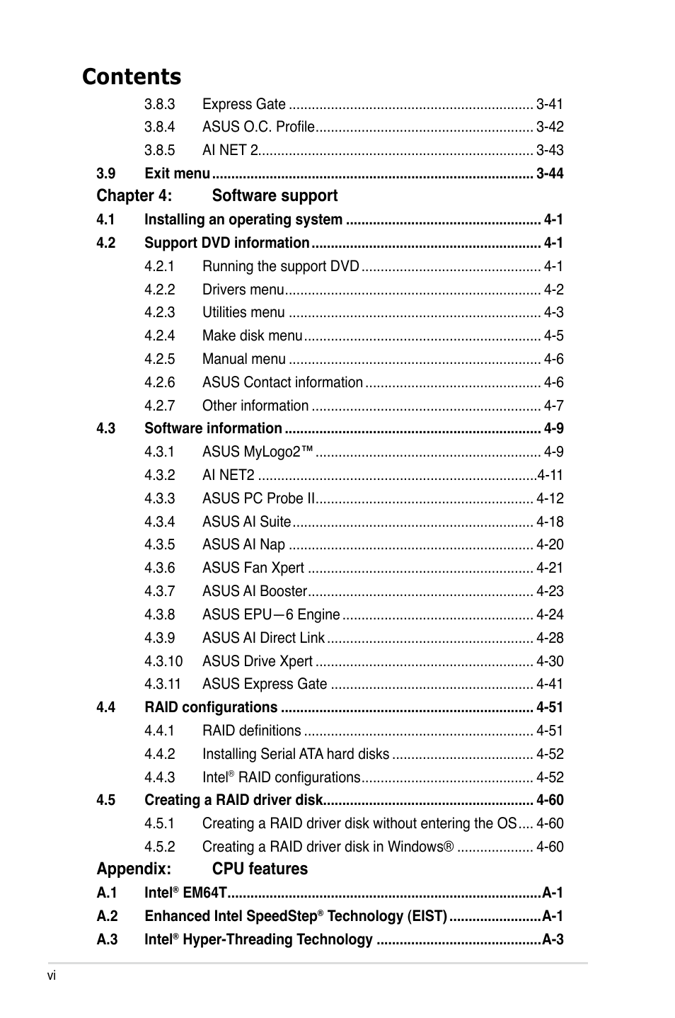 Asus P5Q PRO User Manual | Page 6 / 180