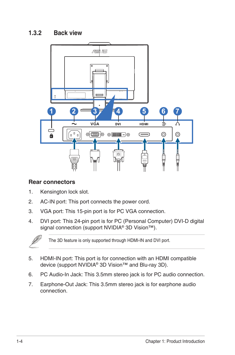 2 back view, Back view -4 | Asus VG278HR User Manual | Page 10 / 27