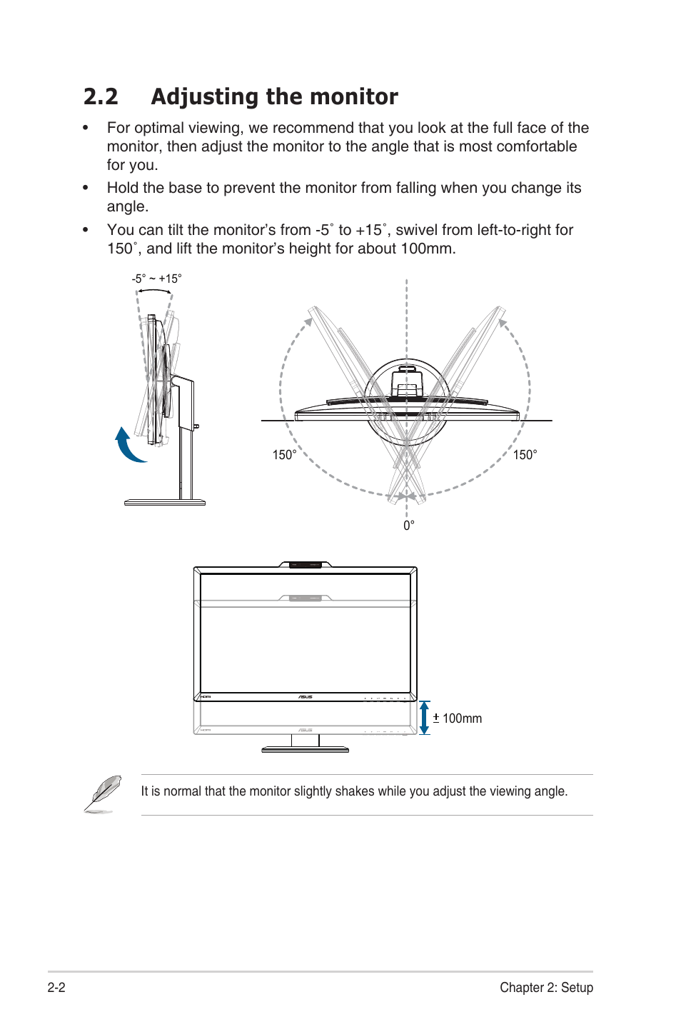 2 adjusting the monitor, Adjusting the monitor -2 | Asus VG278HR User Manual | Page 15 / 27