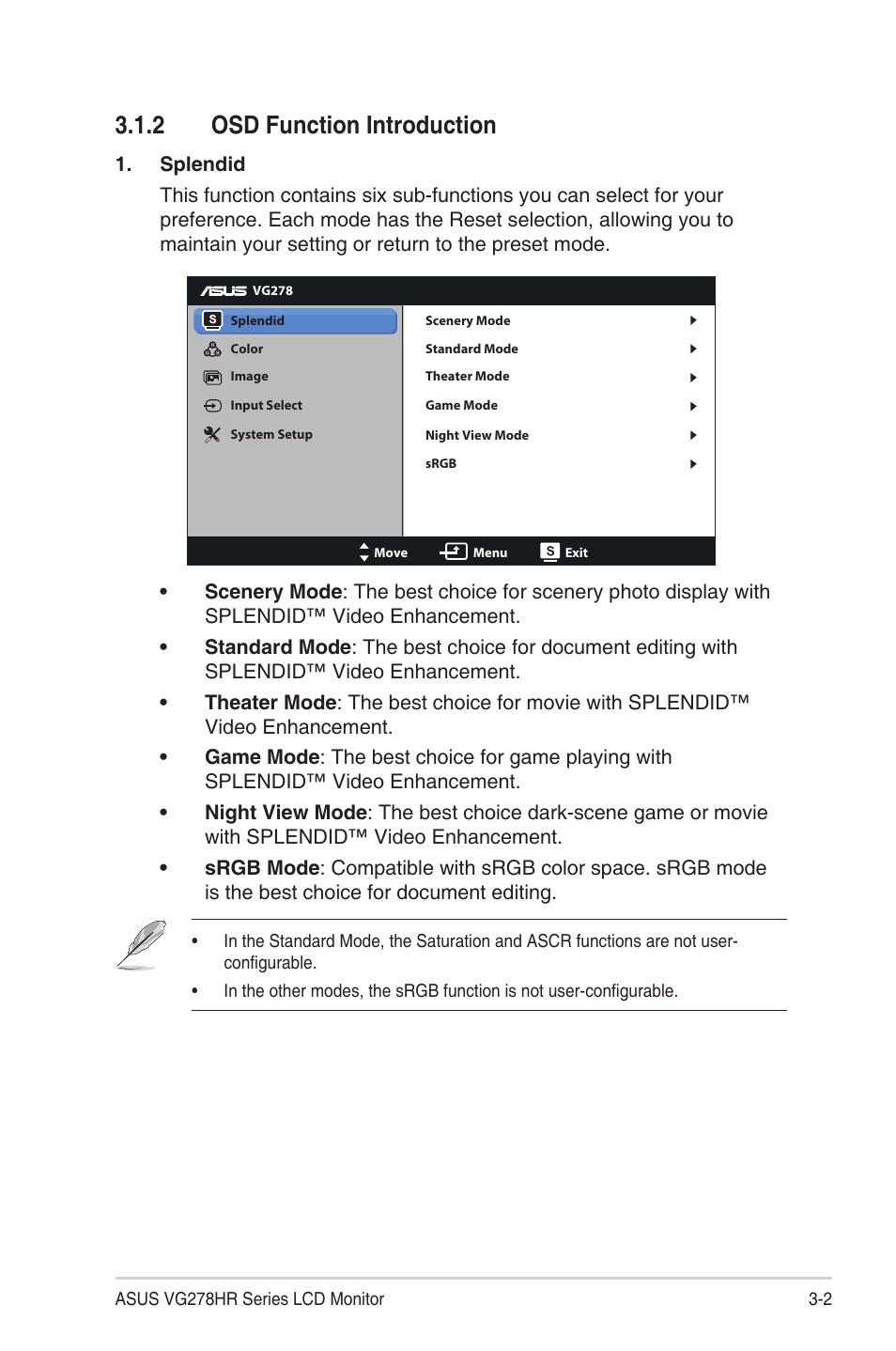 2 osd function introduction, Osd function introduction -2 | Asus VG278HR User Manual | Page 18 / 27