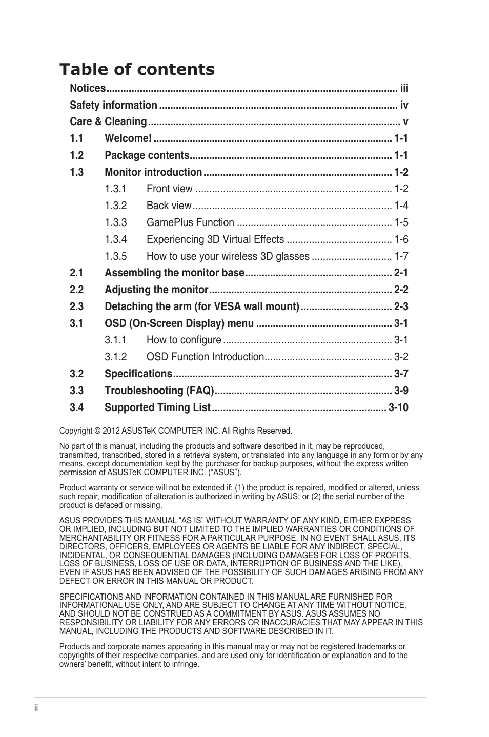 Asus VG278HR User Manual | Page 2 / 27