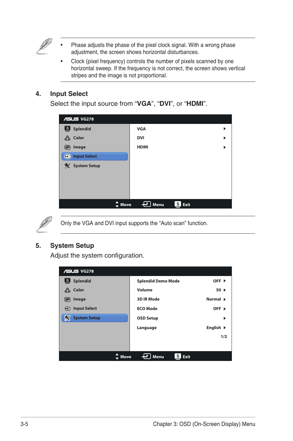 System setup adjust the system configuration | Asus VG278HR User Manual | Page 21 / 27