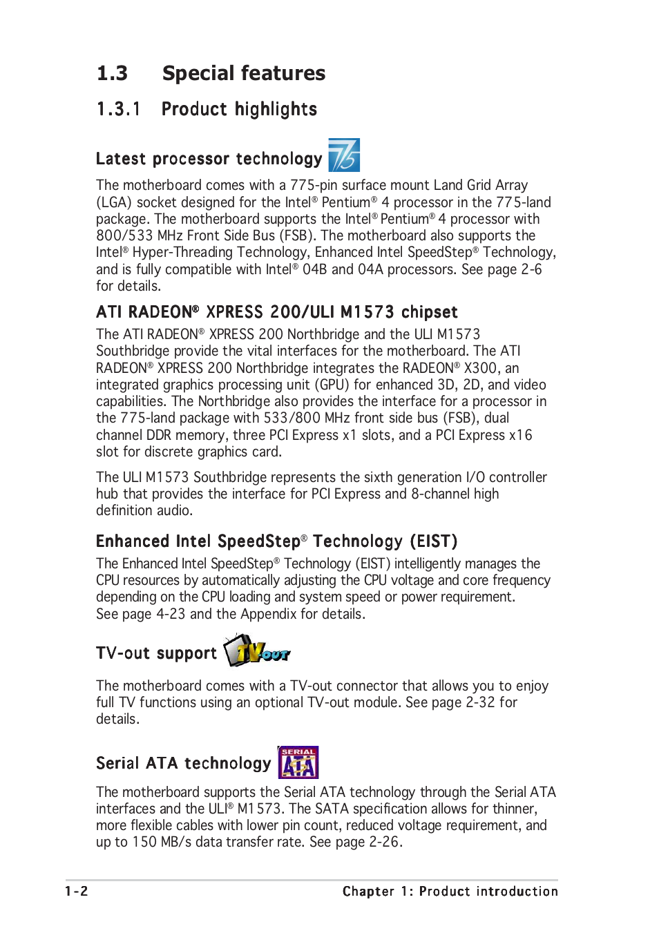 3 special features | Asus P5RD1-V User Manual | Page 16 / 126