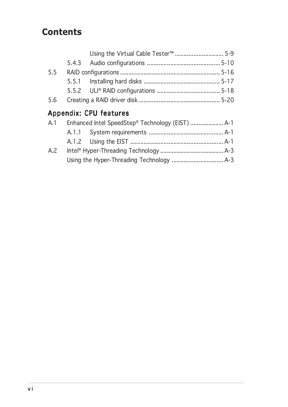 Asus P5RD1-V User Manual | Page 6 / 126