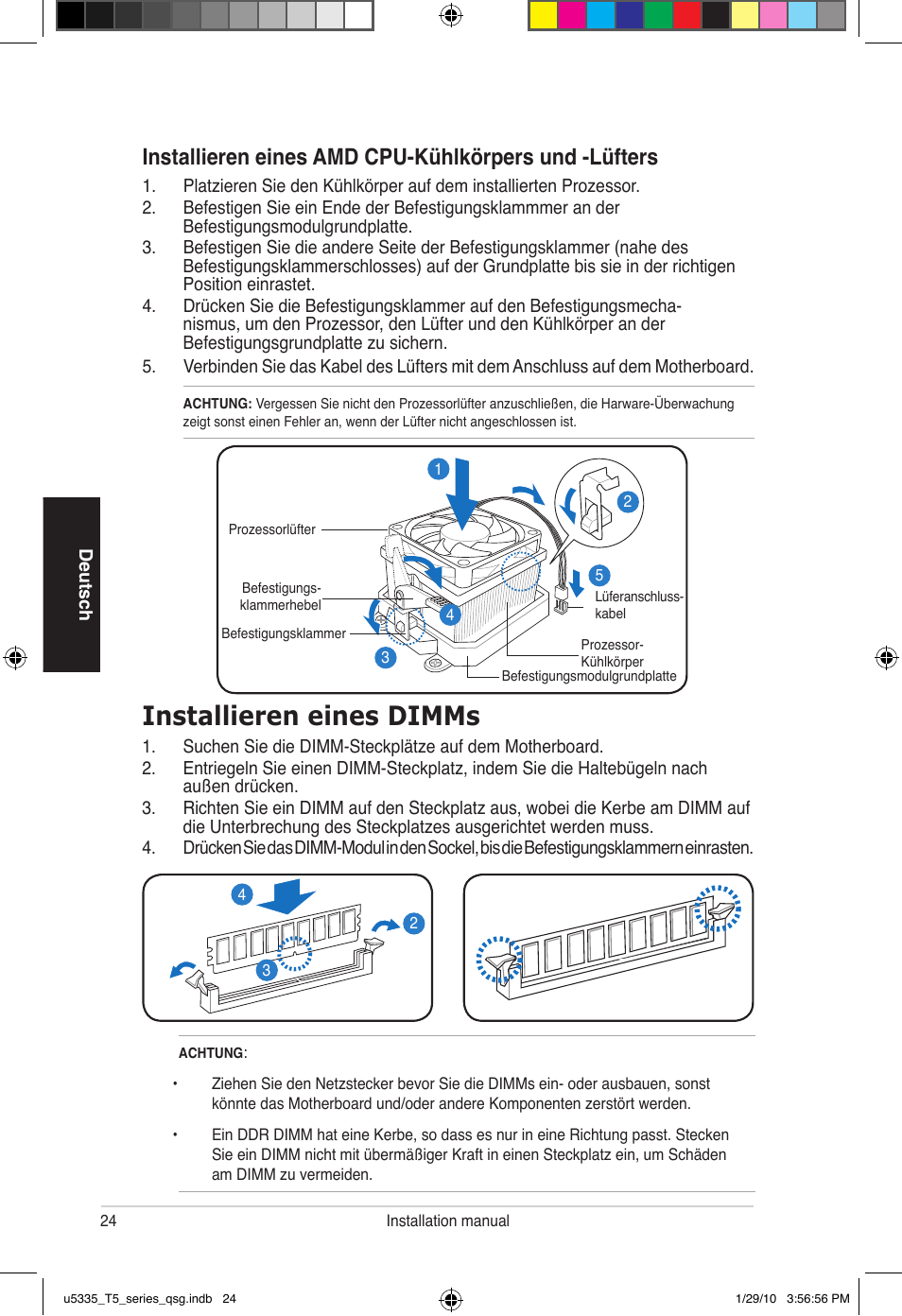 Installieren eines dimms | Asus T5-P5G41E User Manual | Page 24 / 82