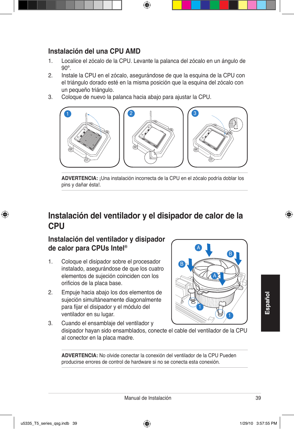 Instalación del una cpu amd | Asus T5-P5G41E User Manual | Page 39 / 82