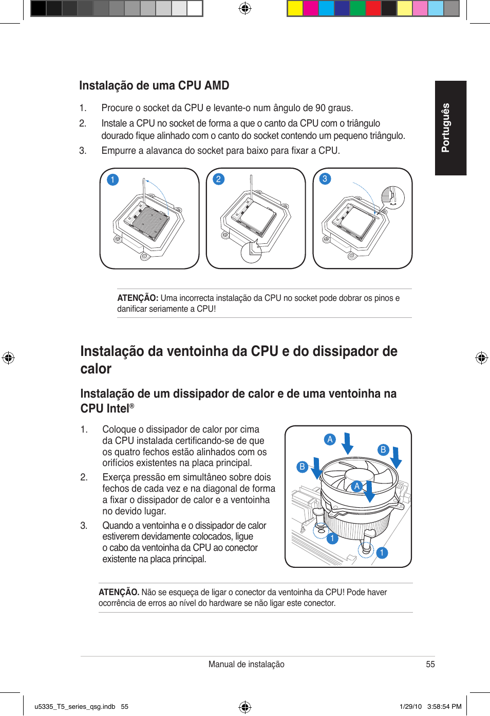 Instalação de uma cpu amd | Asus T5-P5G41E User Manual | Page 55 / 82