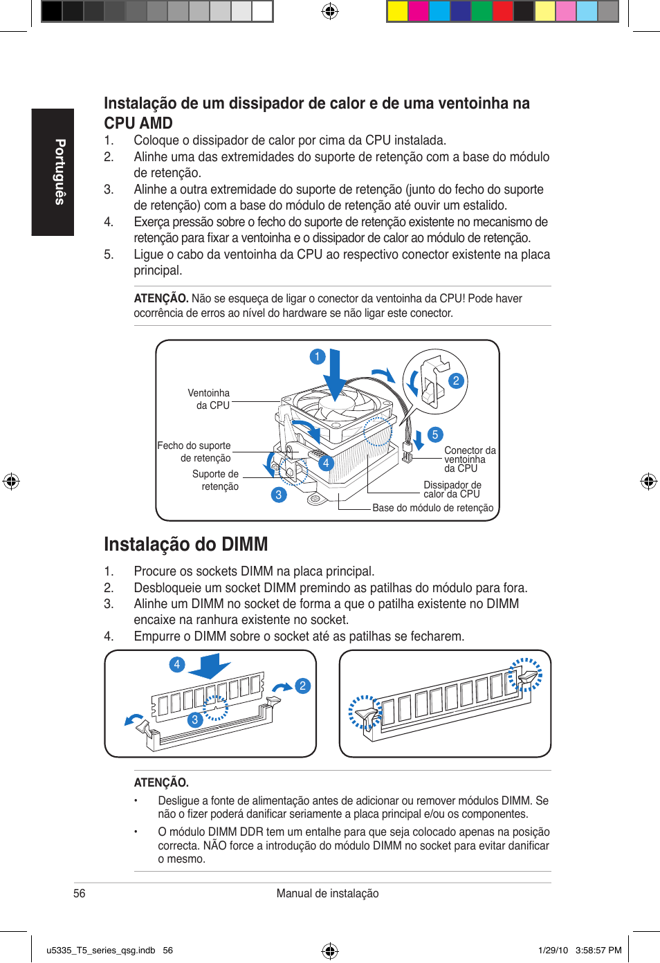 Instalação do dimm | Asus T5-P5G41E User Manual | Page 56 / 82