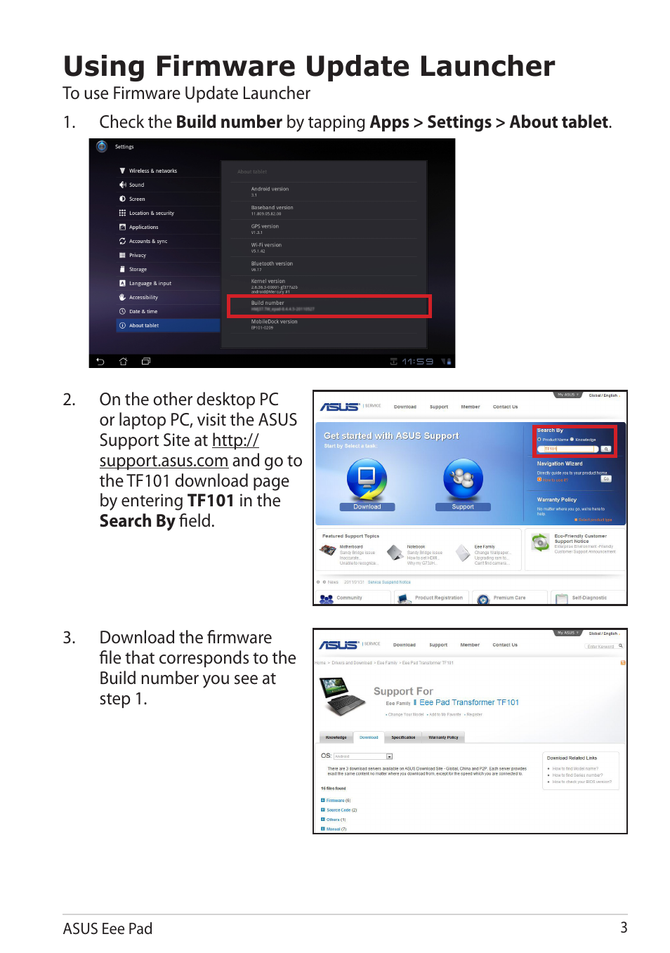 Using firmware update launcher | Asus Eee Pad Transformer TF101 User Manual | Page 3 / 6